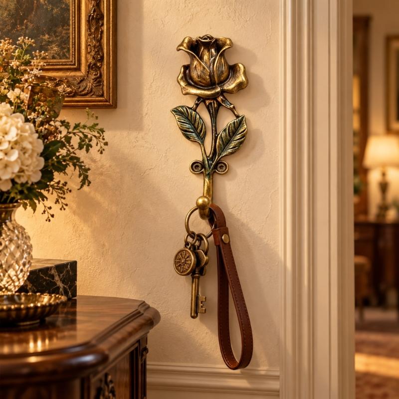 Wall Hook Hanger Metal Flower Hook with Enamel-Style Finish, Decorative Single Hook for Entryway, Bedroom, Bathroom, or Living Room