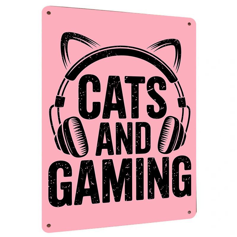 

Cats and Gaming Headphone Design Metal Tin Sign Wall Art for Living Room Bedroom Home Decor 20x30cm（7.8x11.8inch）