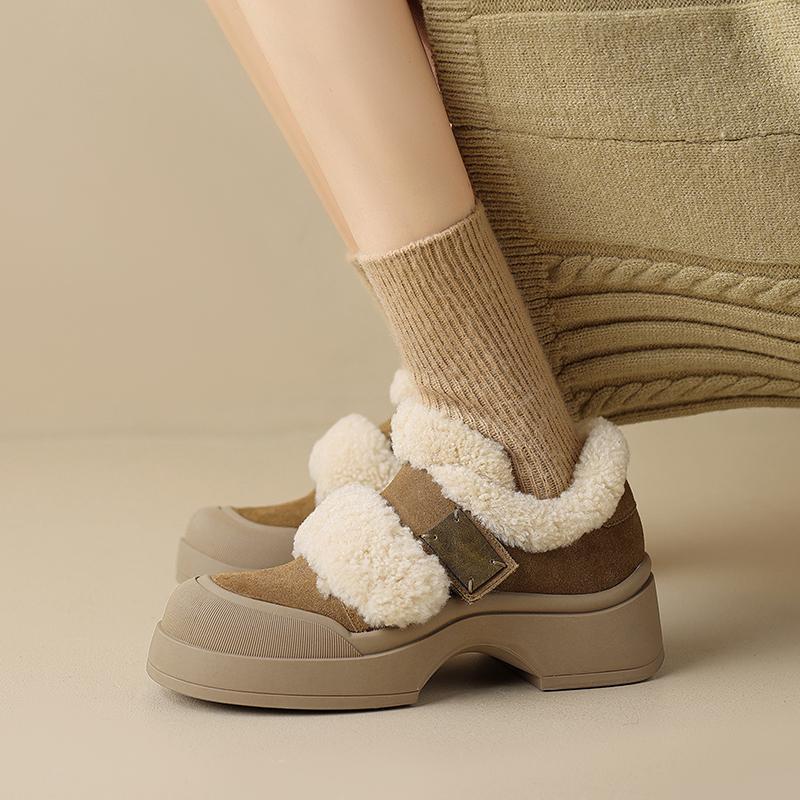 Fashion 2024 Winter Women Shoes Pumps Cow Suede Shoes for Women Round Toe Chunky Heel Retro Loafers Platform Heel Ladies Shoes Loafers