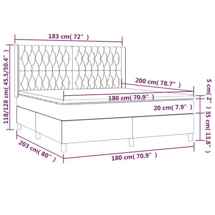 VidaXL Lit à sommier tapissier avec matelas Bleu 180x200 cm Tissu - Modèle 3132255