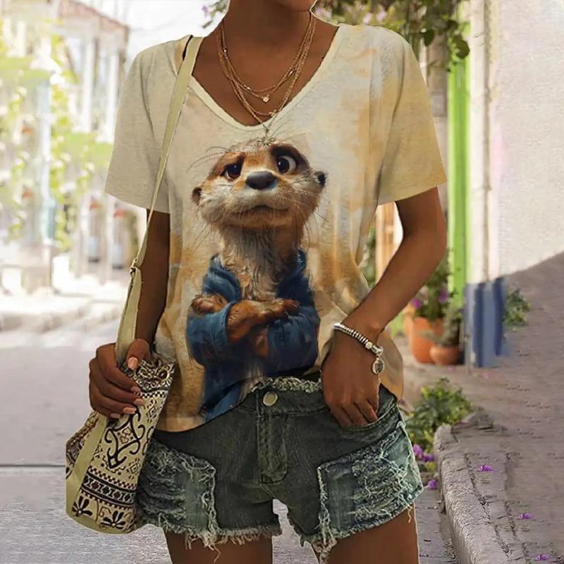 2024 Neuer Stil Damen T-Shirt Tierdruck T-Shirt Übergroßes Oberteil Damenbekleidung Design Kurzarm Übergröße Bluse Harajuku