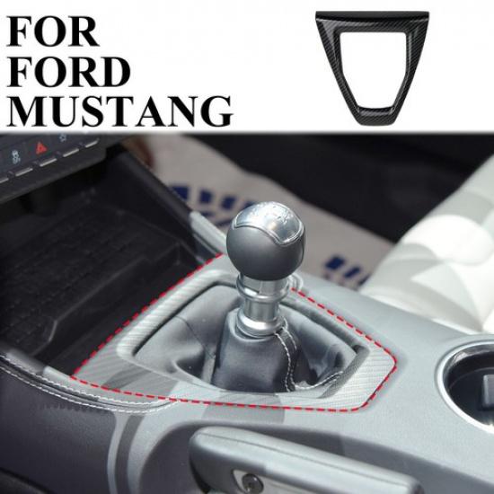 Carbon fiber style central control manual gear shift panel trim for Ford Mustang