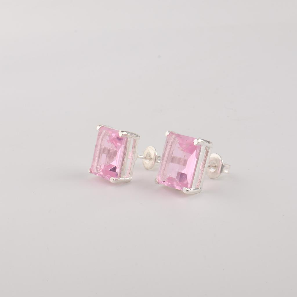 Rare Morganite Gemstone 925 Sterling Silver Jewelry Handmade Designer Stud Earrings 0.4" For Wedding Gift EE-179-6