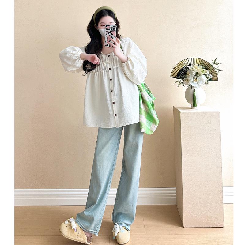 2026 Spring/Autumn Sweet Pleated Round Neck Long Sleeve Doll Top 2XL