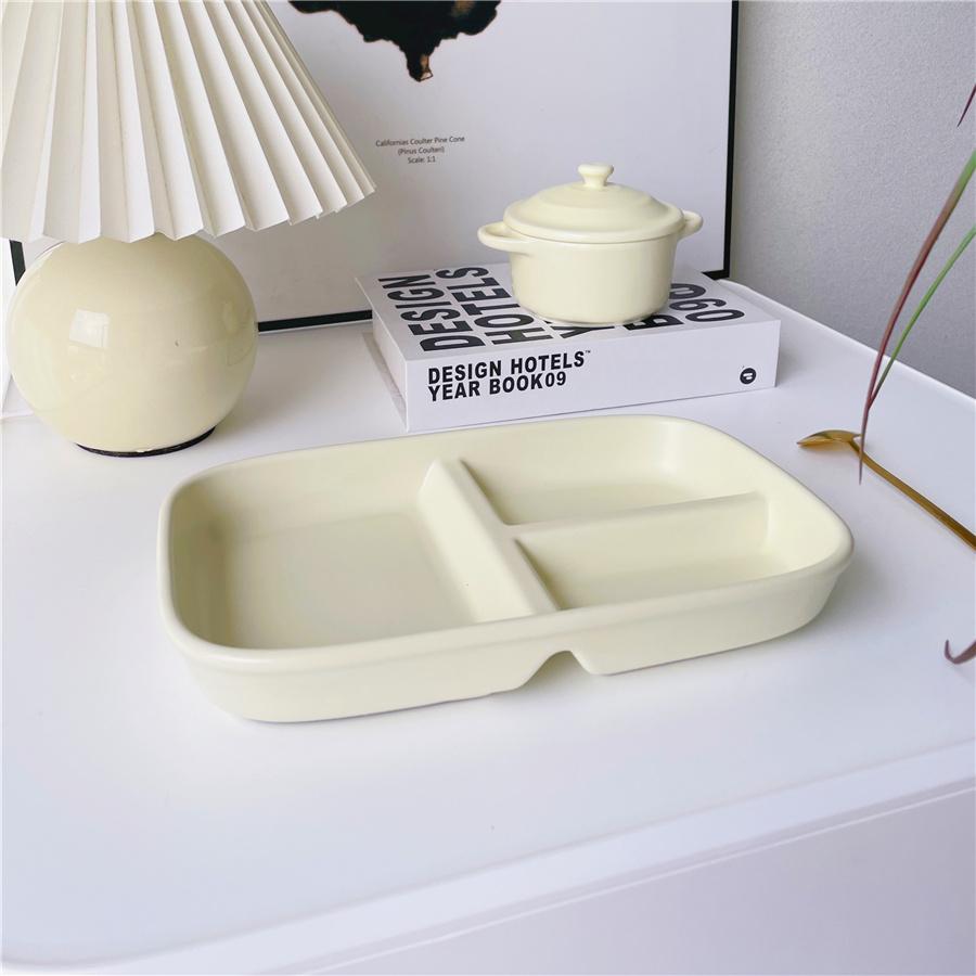 1PC Ceramic Rectangular Three Grid Plate, Innovative Dining Plate, Breakfast and Healthy Low-fat Dining Plate, Home Kitchen