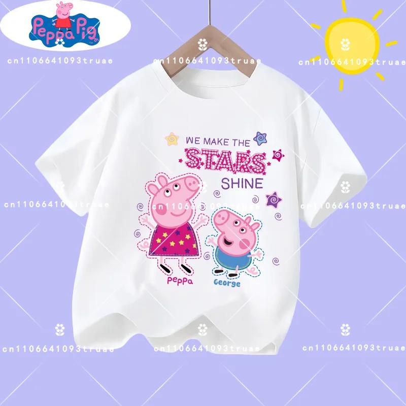 

2026 Summer New Peppa Pig T-Shirt, Short Sleeve Boys Sportswear, Girls Casual Top with Cartoon Print 100