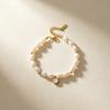 Stainless Steel Baroque Pearl Beaded Bracelet 18K Gold Plated Freshwater Pearl CZ Pendant Statement Bracelet Fashion Jewelry