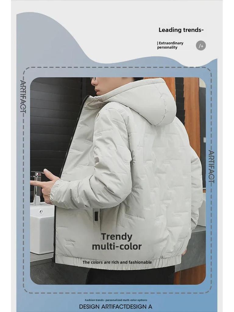 Men's Korean Style Hooded Cotton Down Coat – Trendy Winter and Autumn Fashion, Short Length
