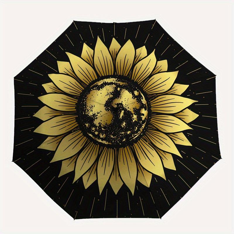 Gold Sonnenblume - Einzigartiges Blumendesign für Handys, Laptops oder Autos!Regenschirm, Tragbarer 3-fach Regenschirm für Damen & Herren, Weihnachtsgeschenk ES87