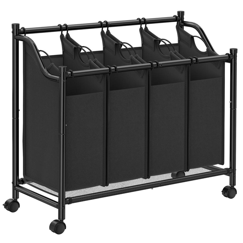SONGMICS Rolling Laundry Sorter, Laundry Basket with 4 Removable Bags, Laundry Hamper, Laundry Trolley, for Laundry Room, Bedroom, Bathroom, 4 x 35L