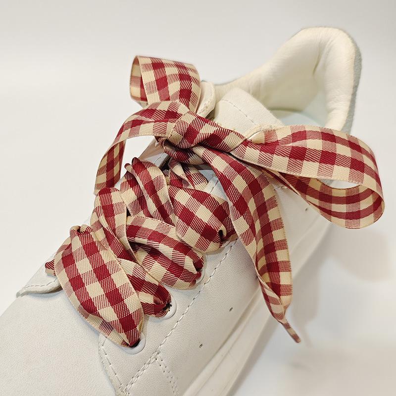 2,5 cm Breedte Britse Stijl Ruit Patroon Schoenveters Trendy Kleurrijke Schoenveters Schoonheid DE Trainingsschoenen Casual Sportschoenen Leer Schoenveters 80cm beige