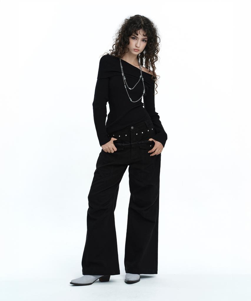 ROUGHNECK Washed Panel Stitch Pants Black