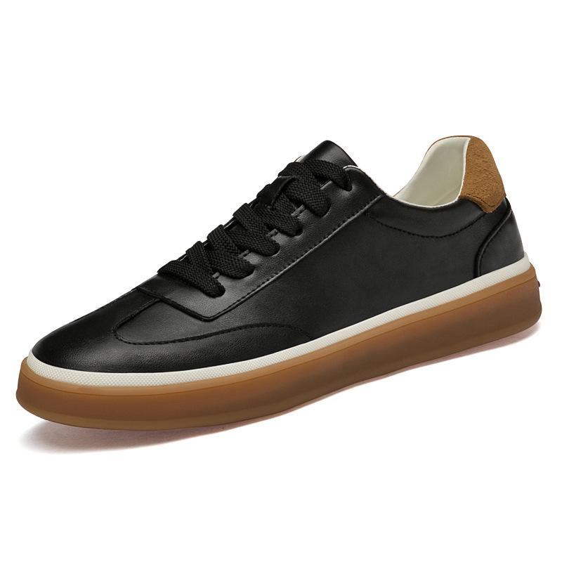 Men s Trendy Retro White Genuine Leather Sports Shoes with Rubber Sole 41 чёрный