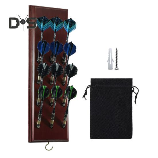 Duvara Monte Dart Tutucu Ahşap Dartlık 12 Uçlu Dart Standı Metal Kancalı ve Aksesuar Saklama Çantalı Teşhir Rafı