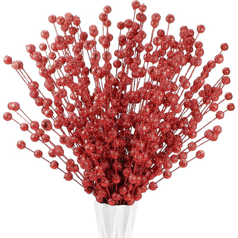 50Pc/Pack Glitter Christmas Berry Artificial Foam Flowers Christmas Tree Decor for Home Wedding Decor DIY Wreath Accessories