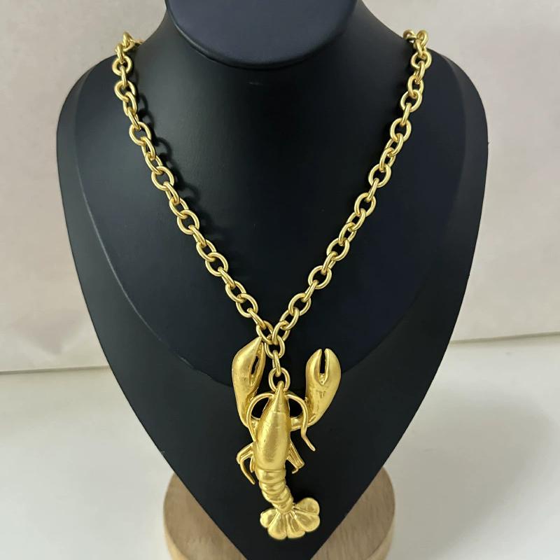 Retro Exaggerated Creative Thick Chain Lobster Pendant Necklace Long Neck Chain Trendy Fashion Jewelry Accessories Other