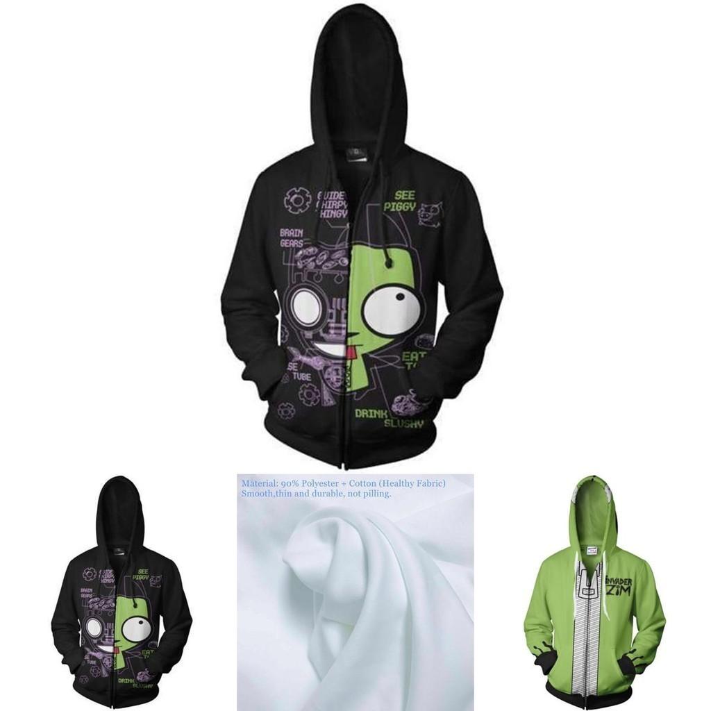 Invader Zim Costume Printed Men Zipper Hoodie Sweatshirt In Comfortable Soft Material