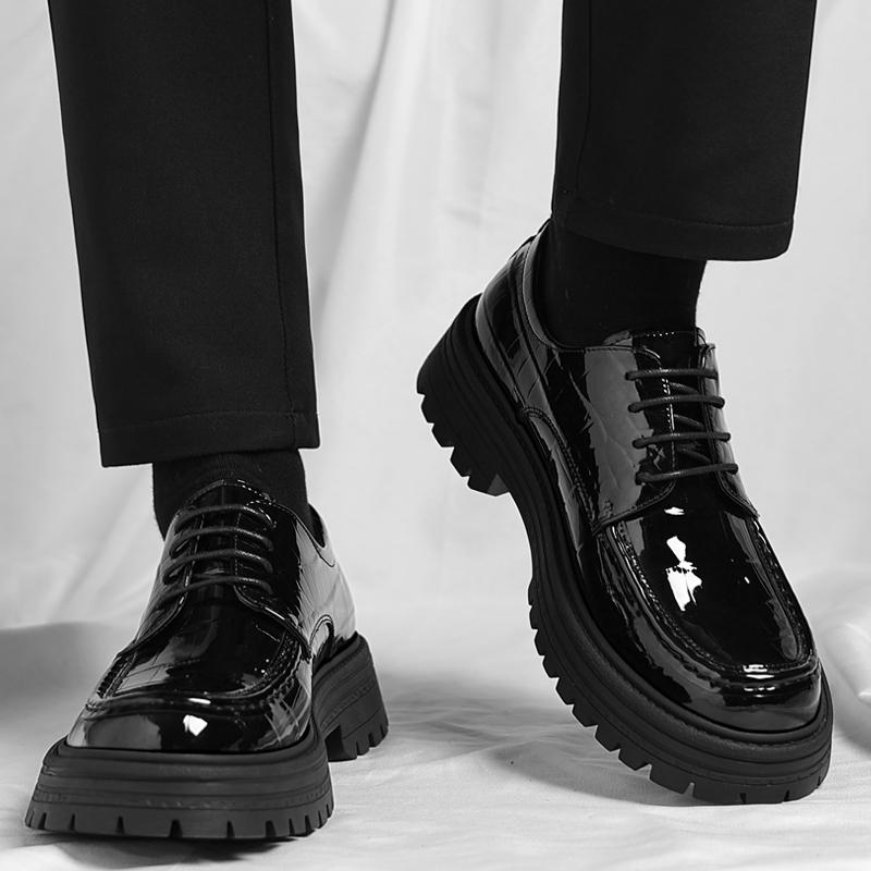 Fashion Lacquer Leather Thick Soled Men's Shoes Retro British Gentleman Style Leisure Business and Office Fashiona Street Quality Shoes