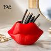 Romantic Valentine Gift for Her Lip Shaped Storage Holder, 3D Printed Red Sculpture Vase, Artistic Decor Desktop Organizer Makeup Brushes Pens,
