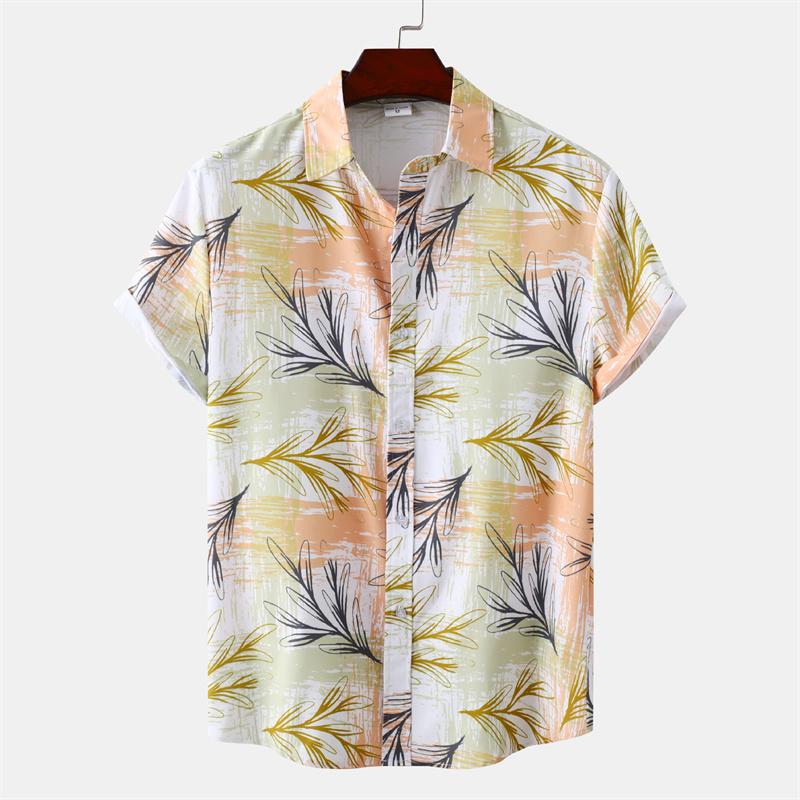 Hawaiian Shirt Men Summer Short Sleeves Tops Beach Street Lapel Blouse Male Clothes