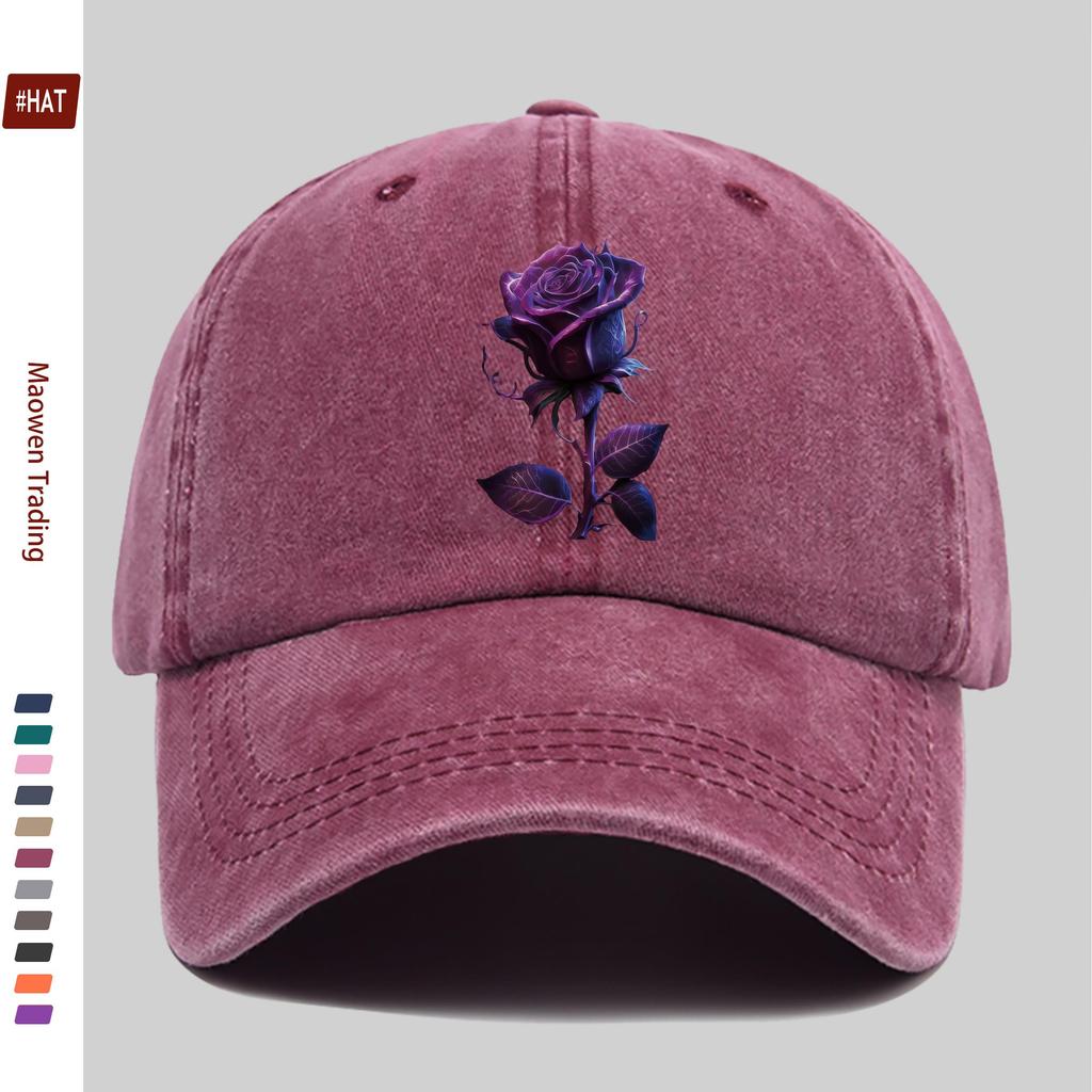 pc pcs Unisex Dark Purple Rose Print Trucker Cap with Adjustable Buckle Strap  Sun Visor  Vintage Floral Baseball Hat Suitab