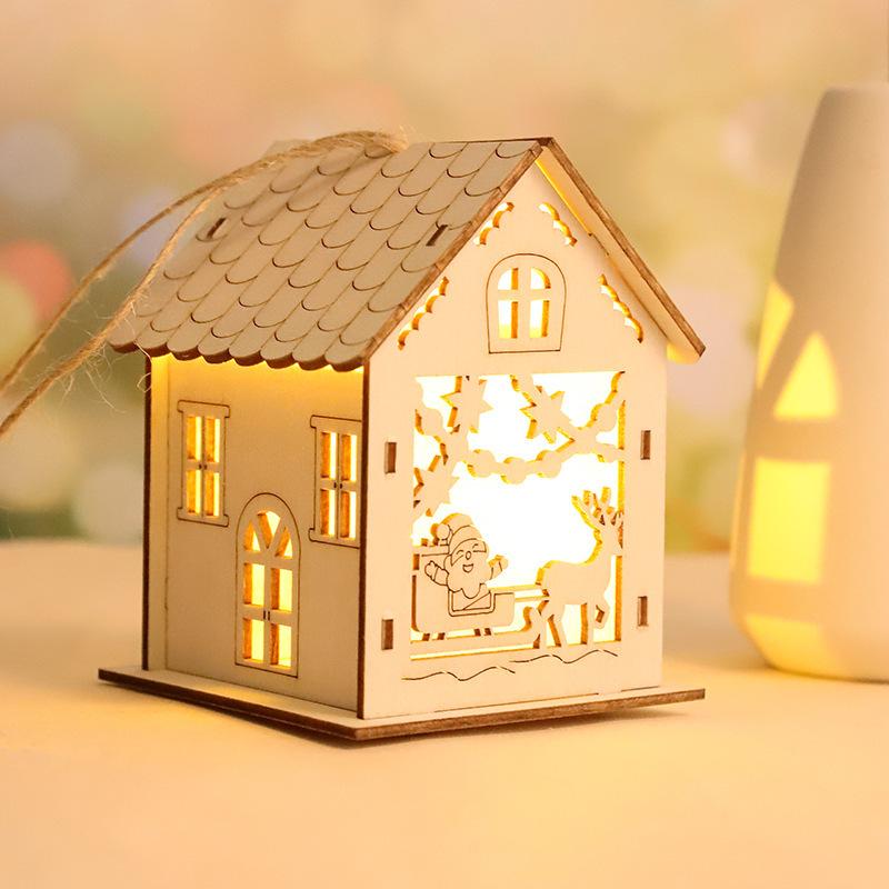 New Christmas LED Light Wood House Cute Christmas Tree Hanging Ornaments Holiday Decoration Home Decoration Accessories