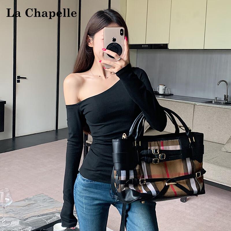 La Chapelle Women's Off-Shoulder Long Sleeve Slim Fit T-Shirt