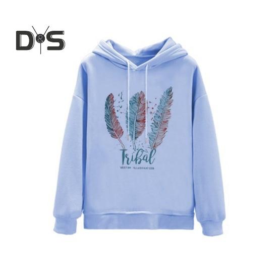 Fall Winter Hoodie Feather Print Long Sleeve Thick Loose Soft Drawstring Hooded Unisex Keep Warm Casual Elastic Cuff Women Men Hoodie
