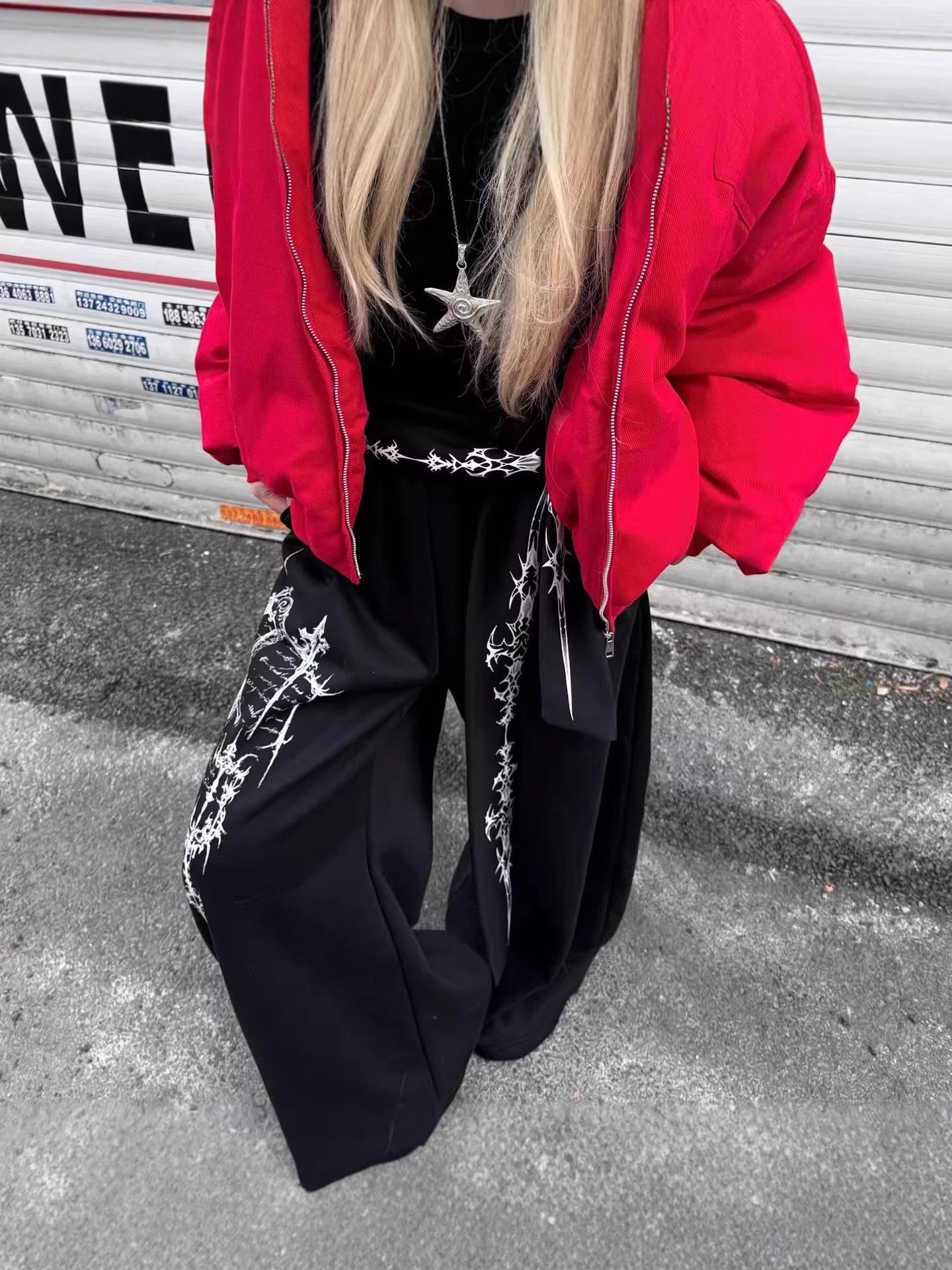 2026 Spring Women s Street Style Wide-Leg Sweatpants with Detachable Ribbon Medium