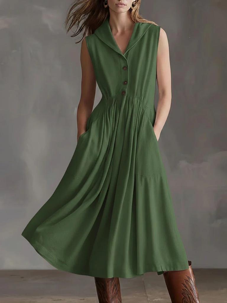 Summer new commuter high-end big lapel urban slim sleeveless dress