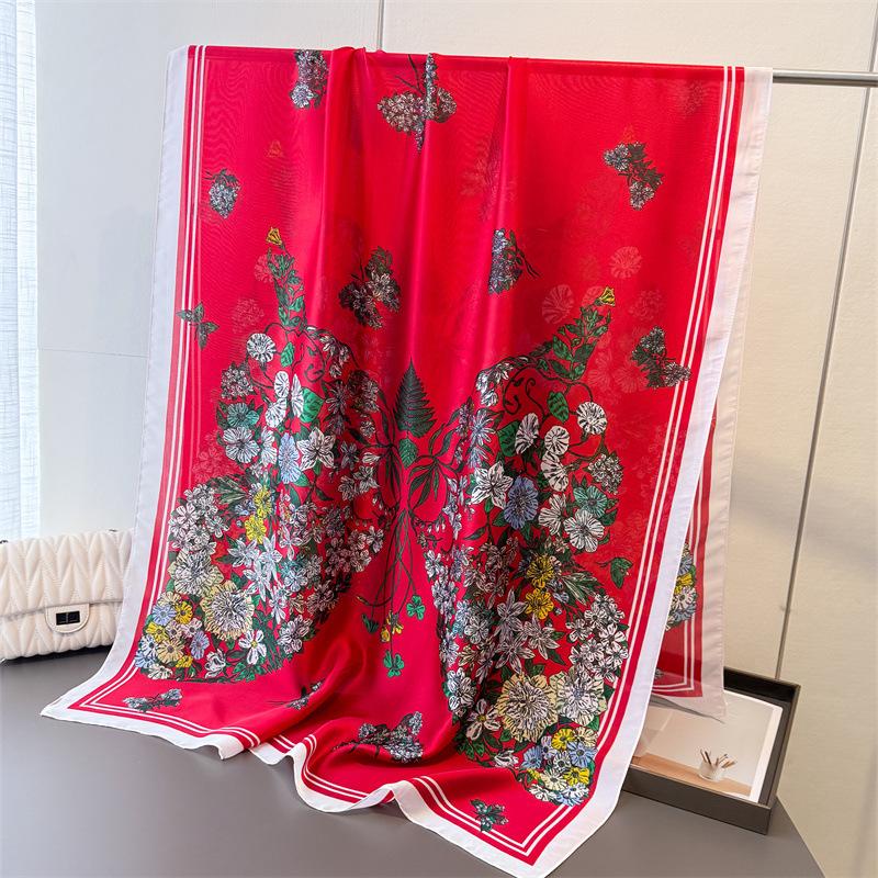 Spring and summer thin print simulation silk brocade sunscreen gorgeous butterfly silk scarf long scarf shawl versatile headscarf scarf