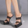 2025 Europe and America 15cm high-heeled sandals luxury crystal sequins sexy hollow cool slippers high heels LFD-3640-A2