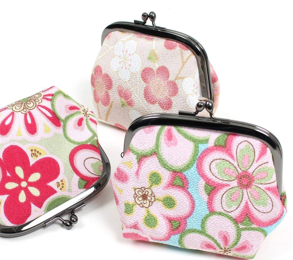 Komon Kobo Puffy Clasp Modern Plum Blossom Futako Wa Edo 0217 3.6-inch Pouch, (Pink), Chirimen, Kyoto, KOMONO, Komon,