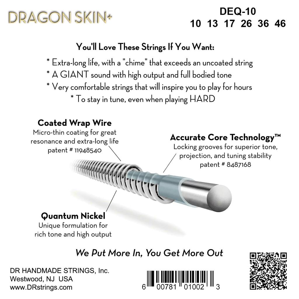 DR Strings (D-R) DRAGON SKIN+ Electric Guitar Strings with Quantum Nickel Wound Strings (DEQ-10)