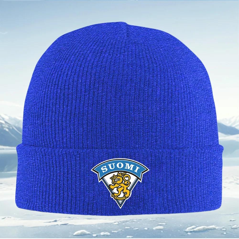 Lion with Sword Crown Suomi Symbol Unisex Women Unisex Knitted Hat Beanie Pullover Cap Winter Thermal Warm Christmas Outdoor Cyclin