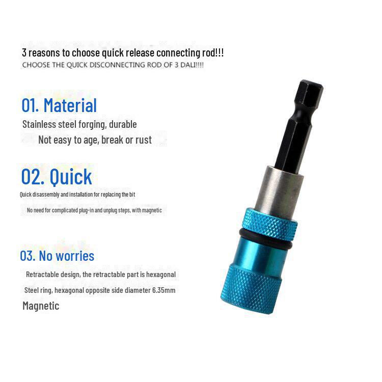 Colorful Quick-Release Magnetic Hex Handle, 6.35mm Diameter, 60mm Length, Detachable Connecting Rod