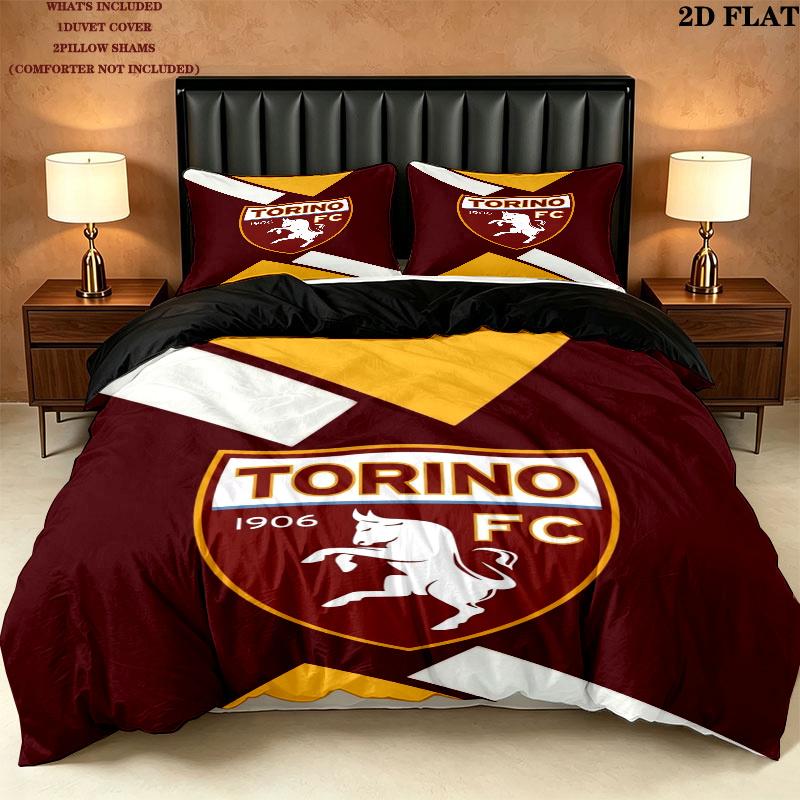 Torino Football Club Pattern Bedding uilt Set uilt Cover Pillowcase Home Decoration Birthday Gift (1 * duvet cover + 2 * pillowcase without core)