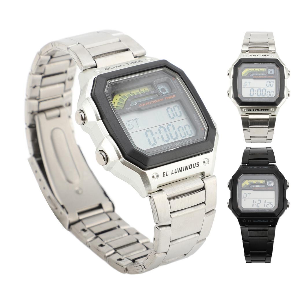 Digital Sports Watch Outdoor Stainless Steel Strap LED Backlight Digital Display Electronic Watch Lu