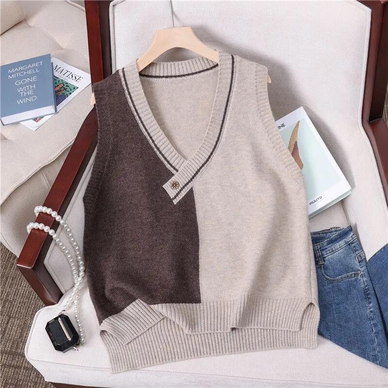 Herbst Winter V-Ausschnitt Ärmellos Mode Damen Pullover Weste Mantel All-Match Freizeit Damen Strickweste Oberbekleidung