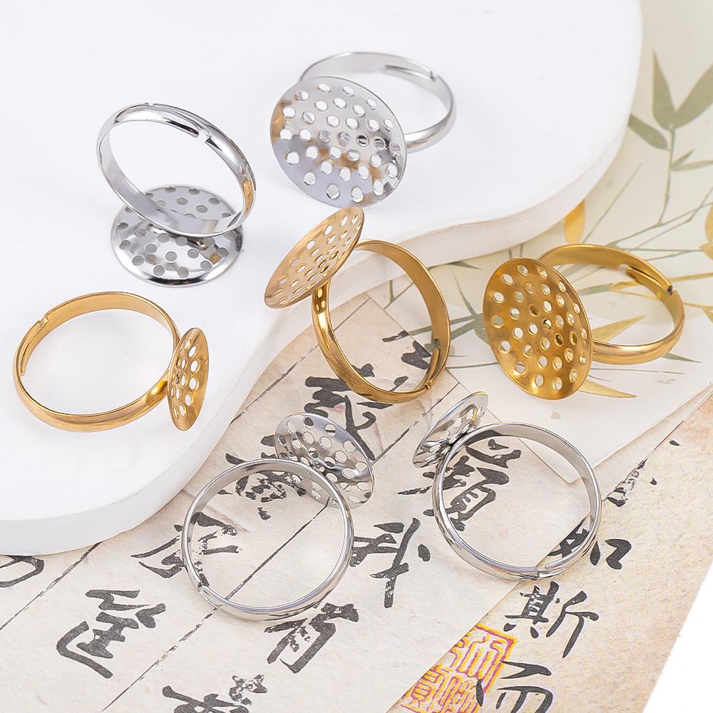 5pcs 10pcs Stainless Steel Ring Base Adjustable Tray Cabochon Settings Blank Bezel Rings Embryos 12mm to 20mm for Jewelry Making