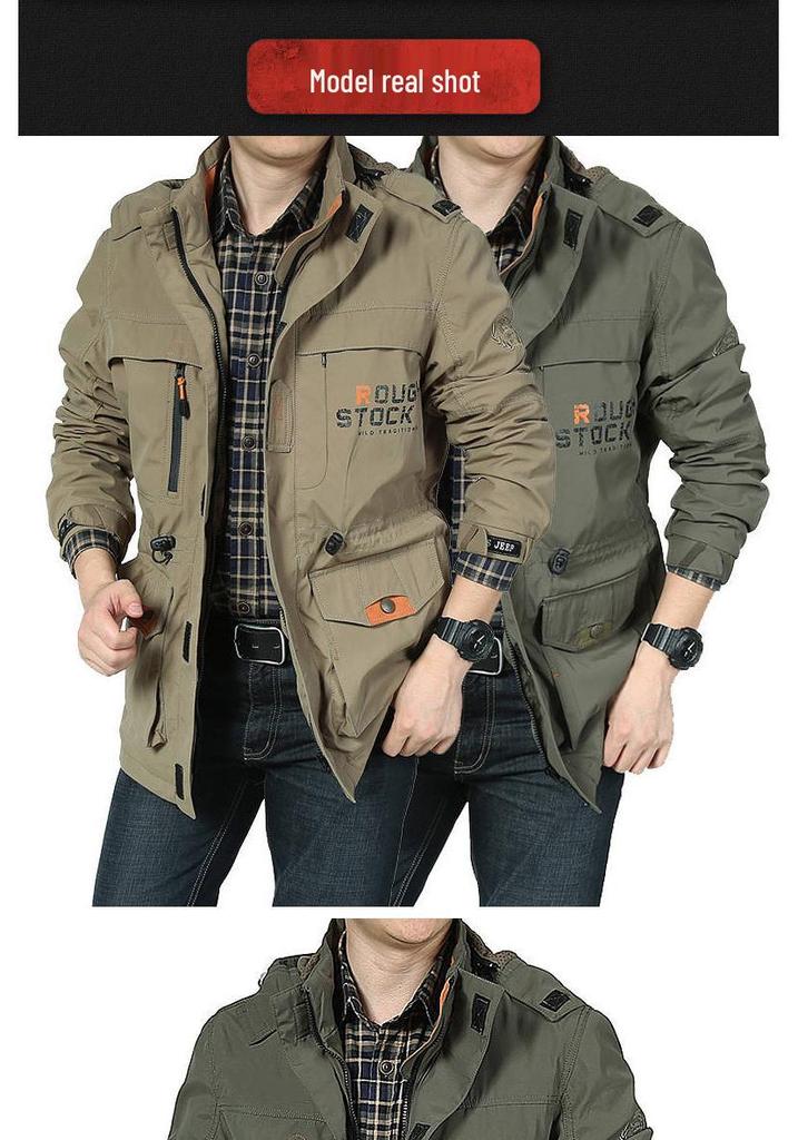 Men's Mid-Length Casual Outdoor Hooded Plus Size Jacket for Spring and Autumn (Style 086)