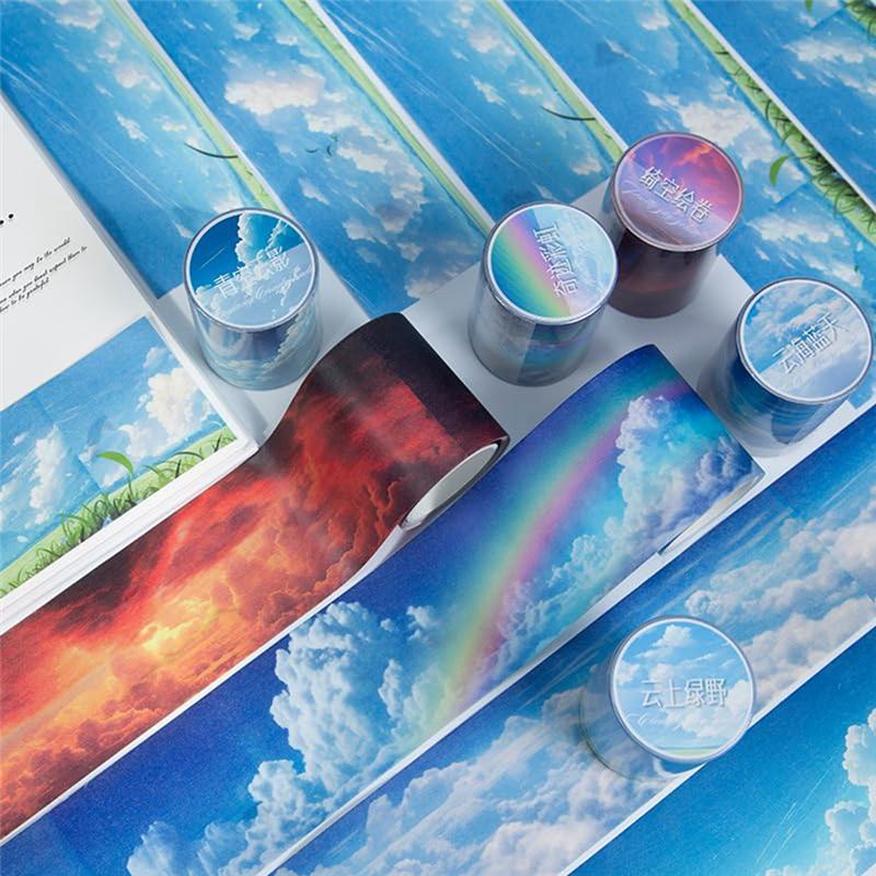 

Fresh Vintage Style Decorative Adhesive Tapes-6Pcs Vintage Clouds In The Sky Washi Paper Ideal For Bullet Journal Enthusiasts