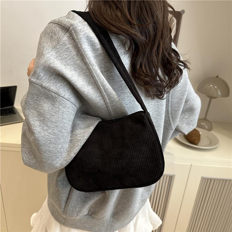 Minimalist Lightweight Square Shoulder Bags for Women Vintage Ladies Corduroy Underarm Bag Solid Color Female Handbag Purse