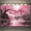 1pc Cherry Blossom Background with Pink Cherry Blossom Trees and Waterfall Scenes
