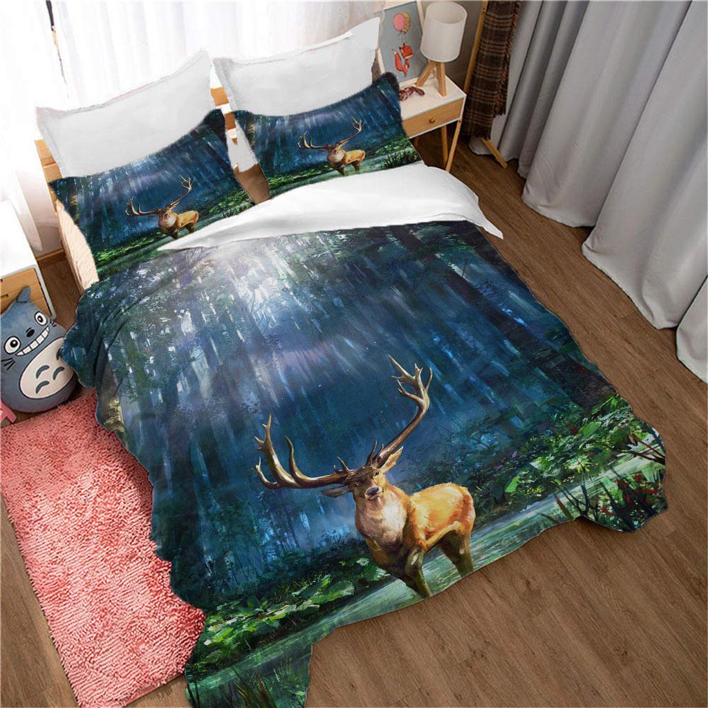 Deer Duvet Cover King/Queen SizeWildlife Bucks Fire Pattern Print Bedding Set For Teens Adults MenBrown Elk Animal Quilt Cover