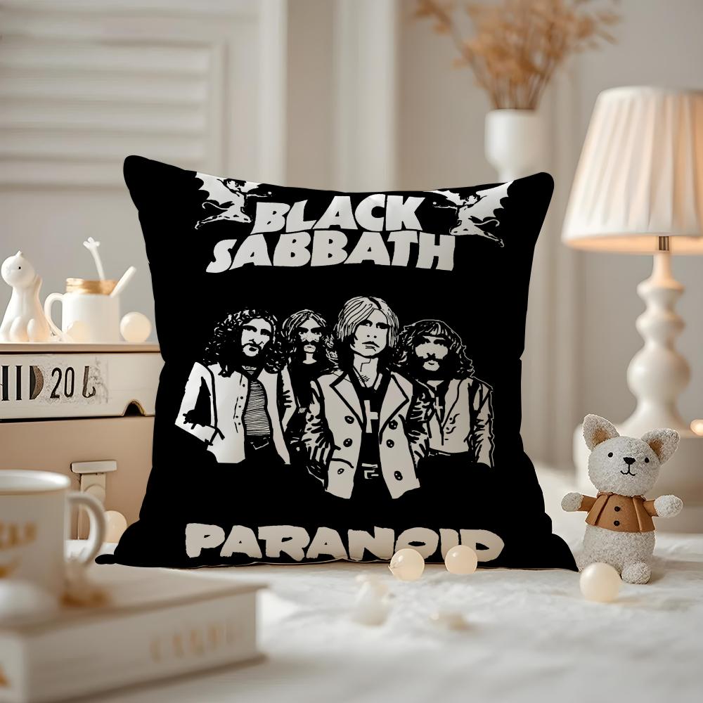 Black S-S-S-Sabbath Band Cushion Cover Pattern Printed Pillowcase For Living Room Sofa Cushion Cover & Bedroom Decor