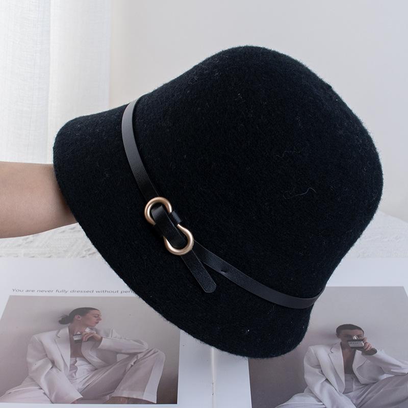 

Шерстяная шляпа с пряжкой, французский цилиндр, женская осенне-зимняя шляпа-ведро Adjustable чёрный