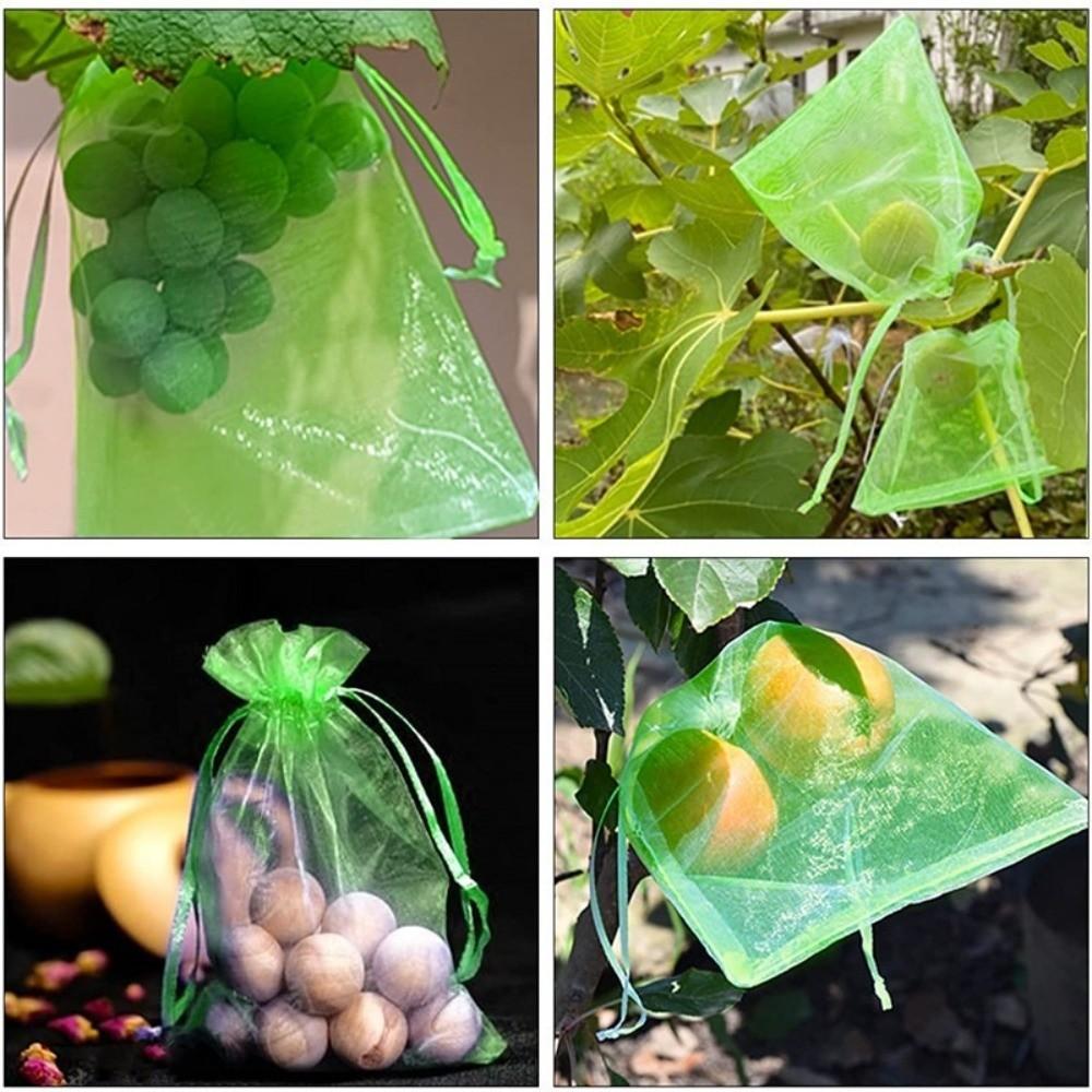 100Pcs Mesh Fruit Protection Bags with Drawstring Weather Resistant Anti-Bird Netting Organza Fruits Insect Proof Bag