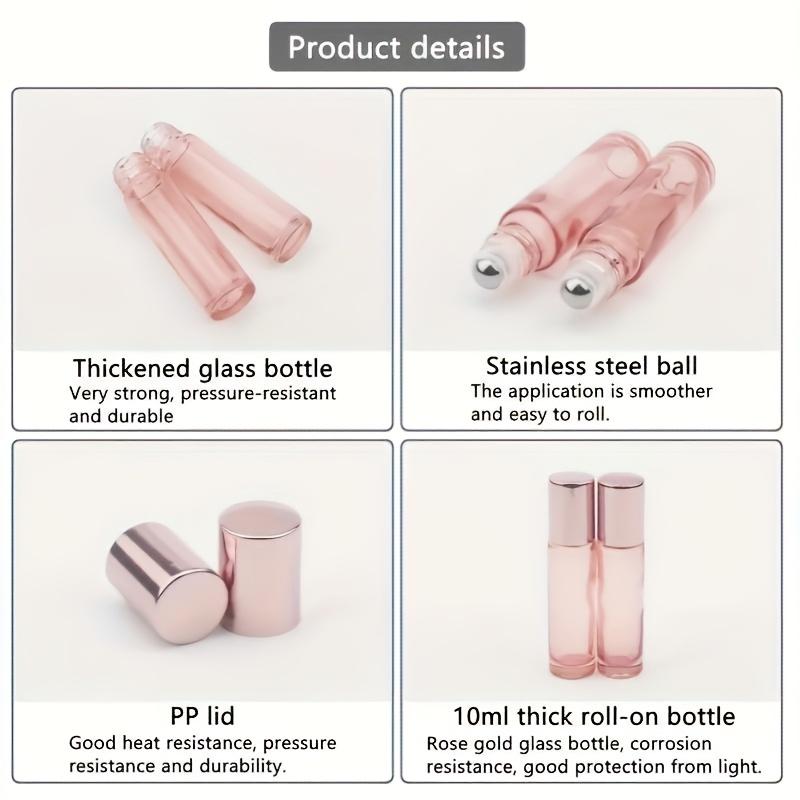 2pcs 10ml/0.34oz Glass Roll On Bottle Pink Roller Bottle Essential Oil Lip Gloss Refillable Tube Empty Jar Glass Perfume Bottle