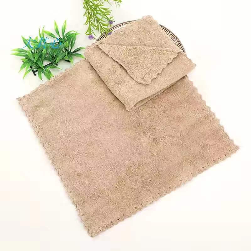 Coral Fleece Warp Knit Lace Towel: Absorbent 30x30cm Kitchen Wipe Cloth